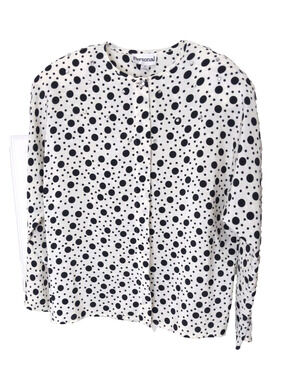 Women's Long Sleeve Blouse 8 White Black Polka Dots  Rhinestone